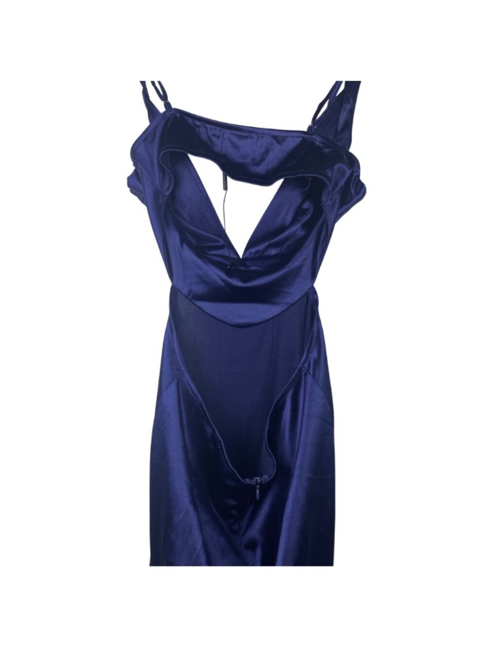 Hello Molly Angels in America Size 6 Navy Satin Cut Out Evening Gown Maxi Dress - Picture 11 of 15
